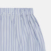 View 2 of product Turnbull & Asser Navy & Blue Stripe Cotton Boxer Shorts feature a white base with light blue and navy pinstripes and an elastic waistband for added comfort.