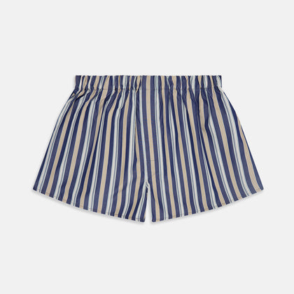 Blue Multi Stripe Cotton Boxer Shorts