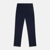 View 3 of product The Turnbull & Asser Navy Front Pleated Gerry Trouser is shown laid flat, featuring a classic straight leg, button and zip closure, belt loops, and crisp front pleats.