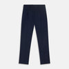 View 1 of product The Turnbull & Asser Navy Front Pleated Gerry Trouser is shown laid flat, featuring a classic straight leg, button and zip closure, belt loops, and crisp front pleats.