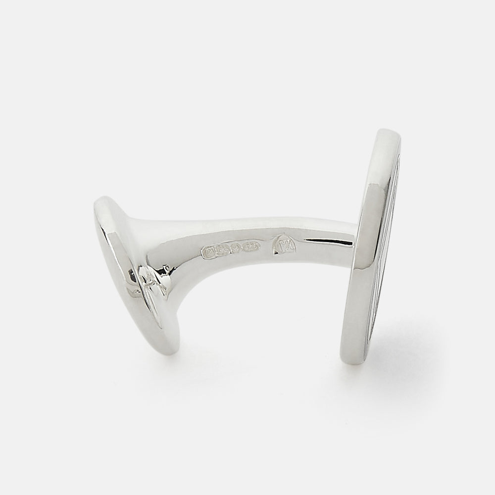 Turnbull & Asser Light Green Sterling Silver Cufflinks feature a geometric pattern with a central square design, making them a refined choice for men's accessories. Shown against a plain white background.
