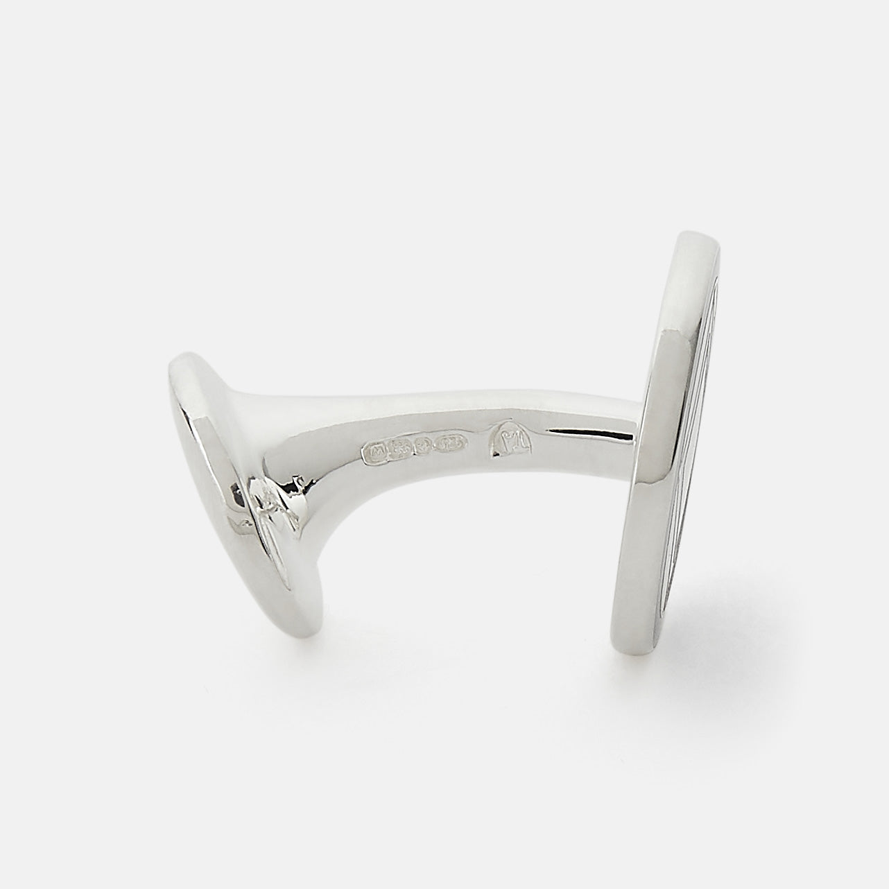 View 3 of product Turnbull & Asser Light Green Sterling Silver Cufflinks feature a geometric pattern with a central square design, making them a refined choice for men's accessories. Shown against a plain white background.