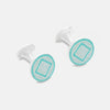 View 1 of product Turnbull & Asser Light Green Sterling Silver Cufflinks feature a geometric pattern with a central square design, making them a refined choice for men's accessories. Shown against a plain white background.