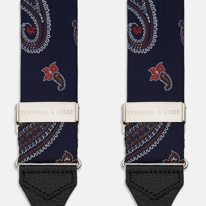 Navy Paisley Adjustable Silk Braces