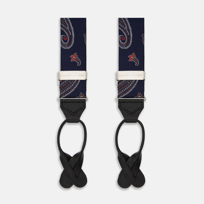 Navy Paisley Adjustable Silk Braces