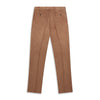 View 3 of product Turnbull & Asser’s Fawn Horizontal Cord Manson Trouser, tailored in Italy from brown cotton cord with straight legs, belt loops, and front button-zip closure, is shown laid flat on a white background.