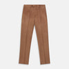 View 1 of product Turnbull & Asser’s Fawn Horizontal Cord Manson Trouser, tailored in Italy from brown cotton cord with straight legs, belt loops, and front button-zip closure, is shown laid flat on a white background.