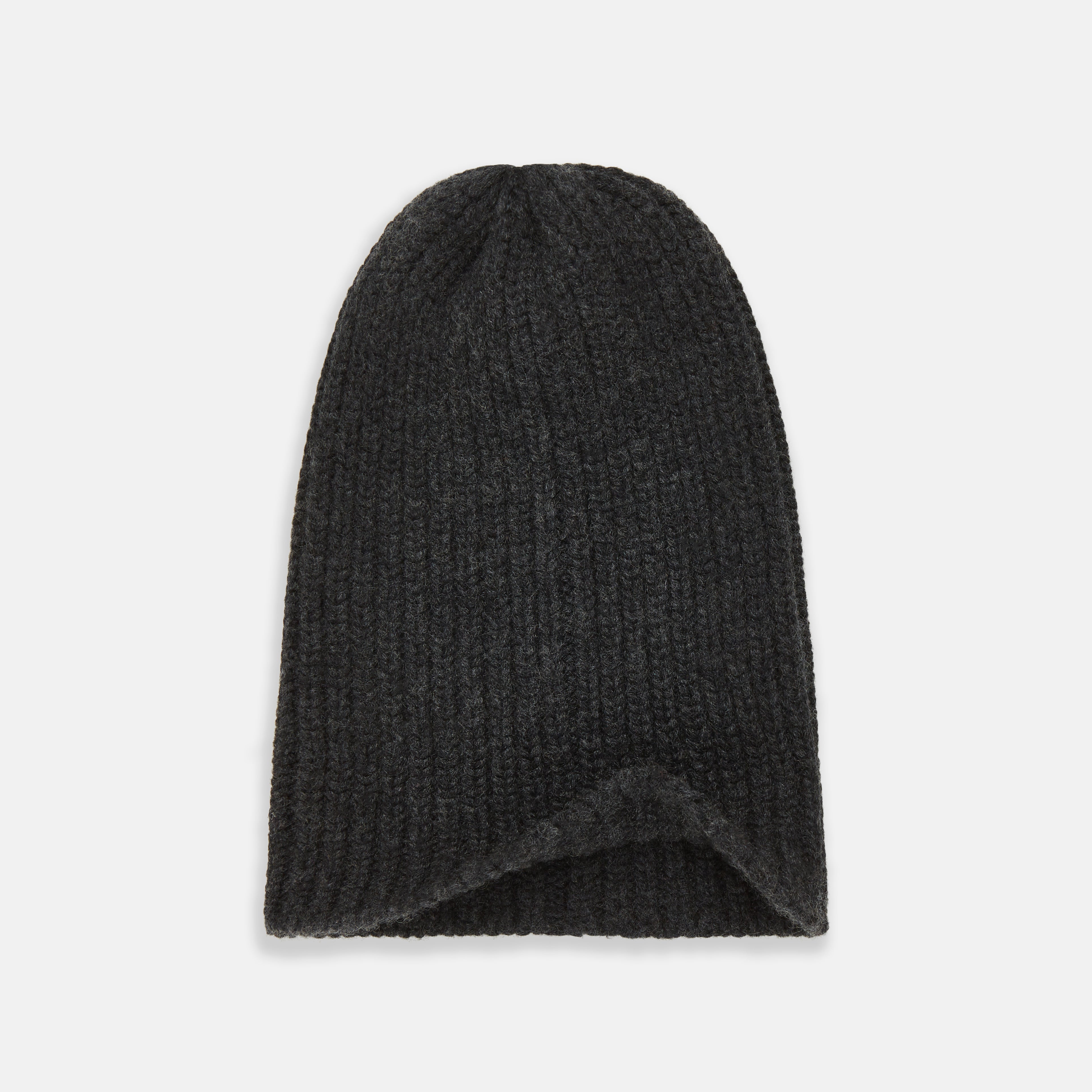 View 3 of product Turnbull & Asser's Charcoal Cashmere Ribbed Hat features a folded brim and soft cashmere construction, shown against a plain white background.