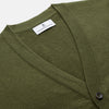 View 2 of product The Olive Lachlan Cashmere Cardigan by Turnbull & Asser features long sleeves, two front pockets, a V-neckline, and ribbed cuffs and hem—a smart-casual classic shown laid flat on a white background.