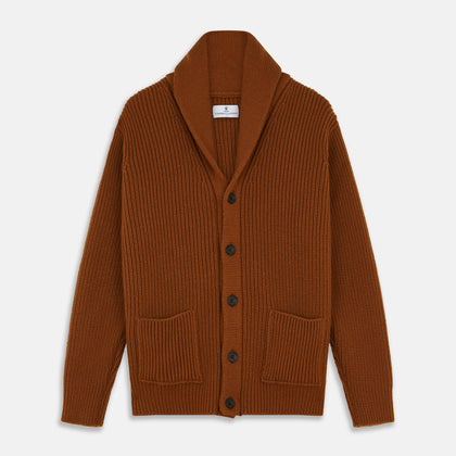 Brown Ainsley Ribbed Shawl Cashmere Cardigan