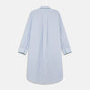 View 5 of product The Blue, Purple & Green Stripe Nightshirt by Turnbull & Asser is a long-sleeved, knee-length traditional nightshirt with a pointed collar, breast pocket with green trim, front buttons, and buttoned cuffs; made in England.