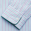 View 3 of product The Blue, Purple & Green Stripe Nightshirt by Turnbull & Asser is a long-sleeved, knee-length traditional nightshirt with a pointed collar, breast pocket with green trim, front buttons, and buttoned cuffs; made in England.