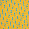 View 2 of product The Turnbull & Asser Yellow & Blue Seahorse Silk Pocket Square features a repeating seahorse pattern in diagonal rows and is handprinted in England, with branding in two corners.