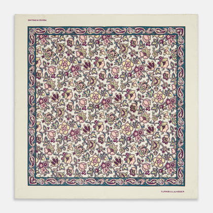White Floral Silk Pocket Square