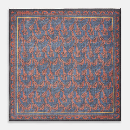 Navy Multi Camo Birds Wool Twill Pocket Square