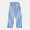 View 1 of product Turnbull & Asser Blue Multi Stripe Cotton Pyjama Trousers feature vertical navy and white stripes, a contemporary fit, and an elastic waistband, shown flat on a white background.