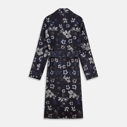 Navy Floral Silk Jacquard Pierce Gown Image 4