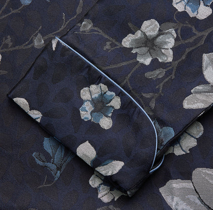 Navy Floral Silk Jacquard Pierce Gown Image 3