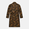 View 5 of product The Turnbull & Asser Gold Multi Floral Cotton, Wool & Silk Jacquard Pierce Gown features a shawl collar, matching belt, golden lining, and an elegant floral pattern in luxurious black, gold, and brown tones.