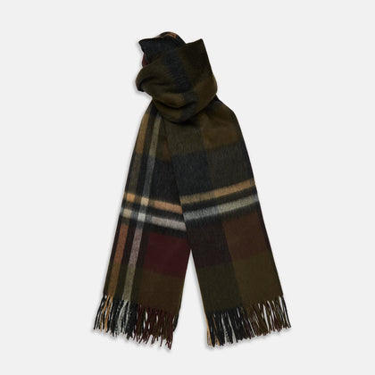 Dark Green Multi Check Cashmere Wilde Stole Scarf