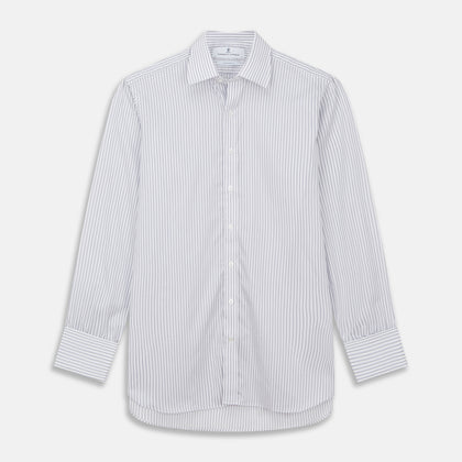 Grey Multi Stripe Regular Fit Twill Shirt with T&A Collar and Double Cuffs