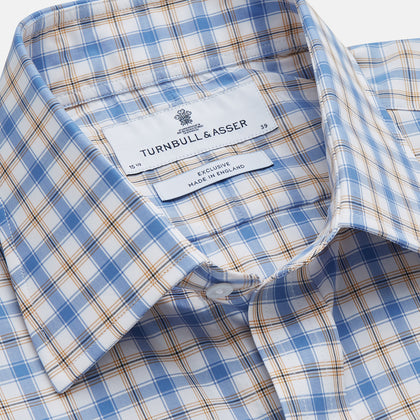 Blue Multi Check Regular Fit Shirt with T&A Collar and 3 Button Cuffs