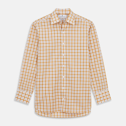 Orange Multi Check Regular Fit Shirt with T&A Collar and 3 Button Cuffs