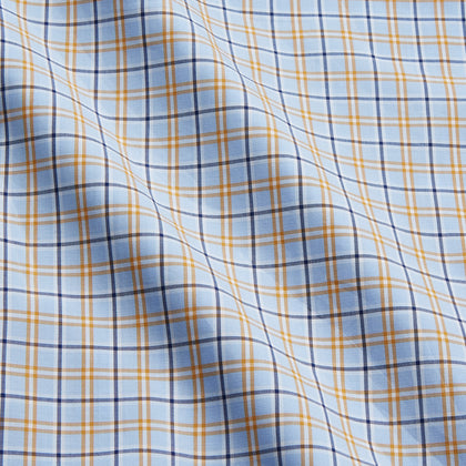 Blue, Orange & Navy Check Regular Fit Shirt with T&A Collar and 3 Button Cuffs Image 3
