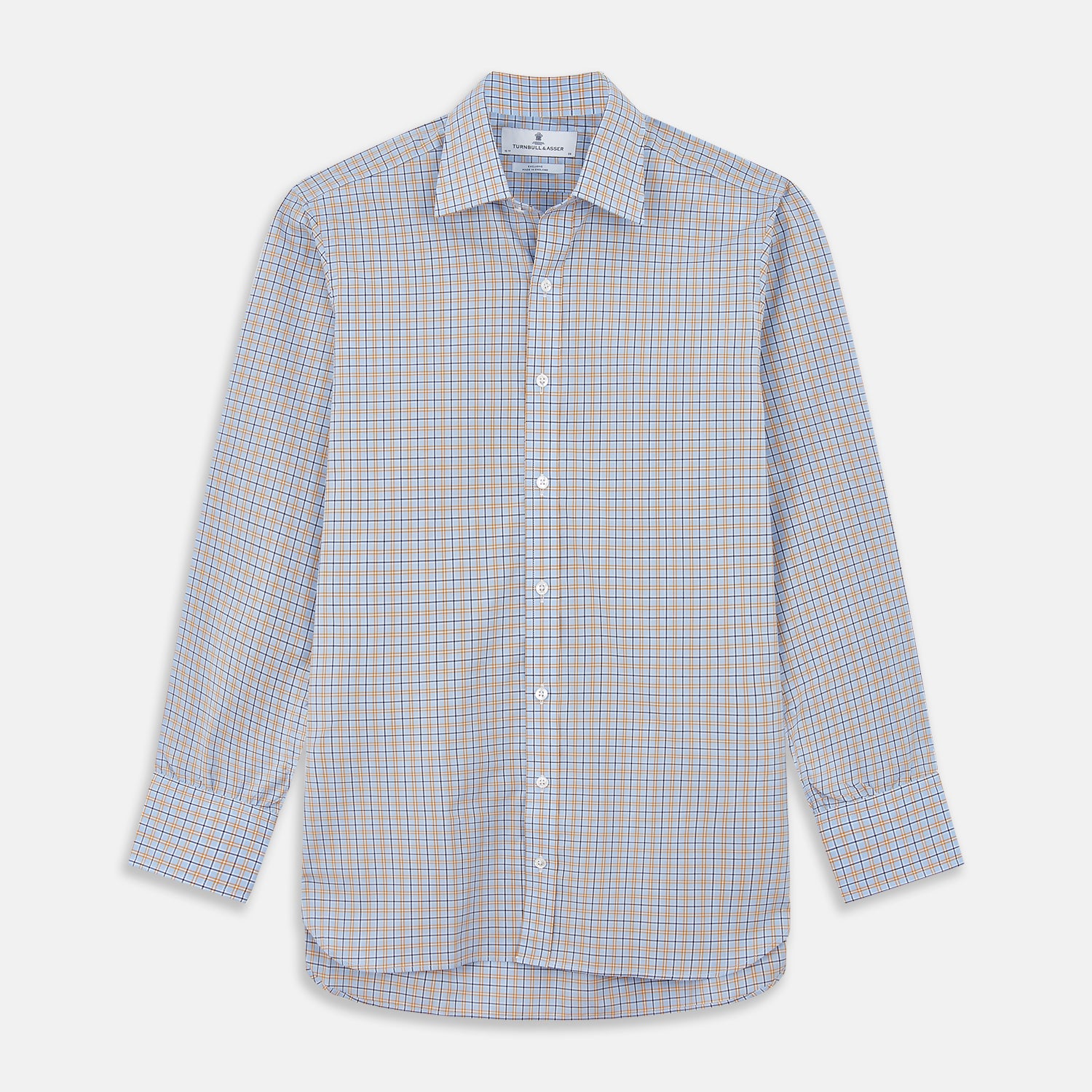 Image 1 of product Blue, Orange & Navy Check Regular Fit Shirt with T&A Collar and 3 Button Cuffs