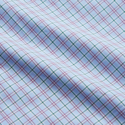 Blue, Purple & Green Check Regular Fit Shirt with T&A Collar and 3 Button Cuffs Image 3
