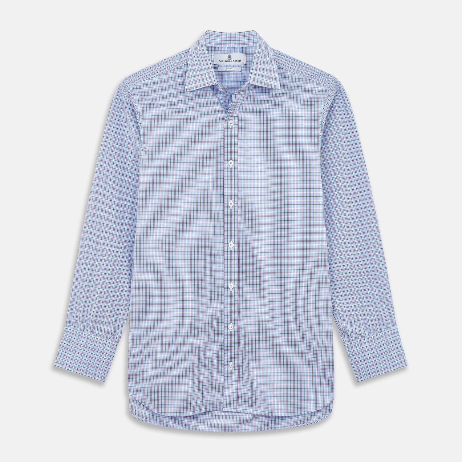 Blue, Purple & Green Check Regular Fit Shirt with T&A Collar and 3 Button Cuffs