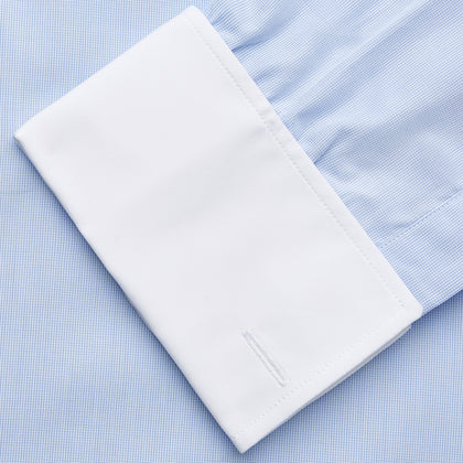 Mid Blue Micro-Check Regular Fit Shirt with White T&A Collar and Double Cuffs Image 3