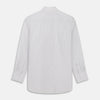 View 5 of product The Turnbull & Asser Purple Multi Stripe Tailored Fit Shelton Shirt features a Kent collar and buttoned cuffs, with a vertical pinstripe pattern, displayed flat on a white surface.
