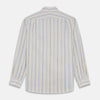 View 5 of product Turnbull & Asser’s Yellow Multi Stripe Tailored Fit Shirt features a Kent collar, blue, yellow, and white stripes on a light background, 2-button cuffs, and a curved hem for a refined look.