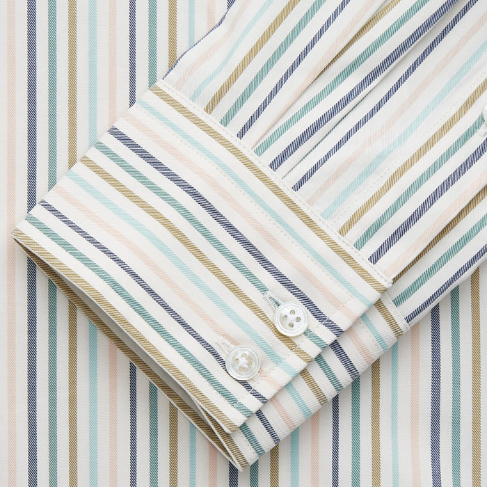 Green Multi Stripe Tailored Fit Shirt with Kent Collar and 2 Button Cuffs Image 2