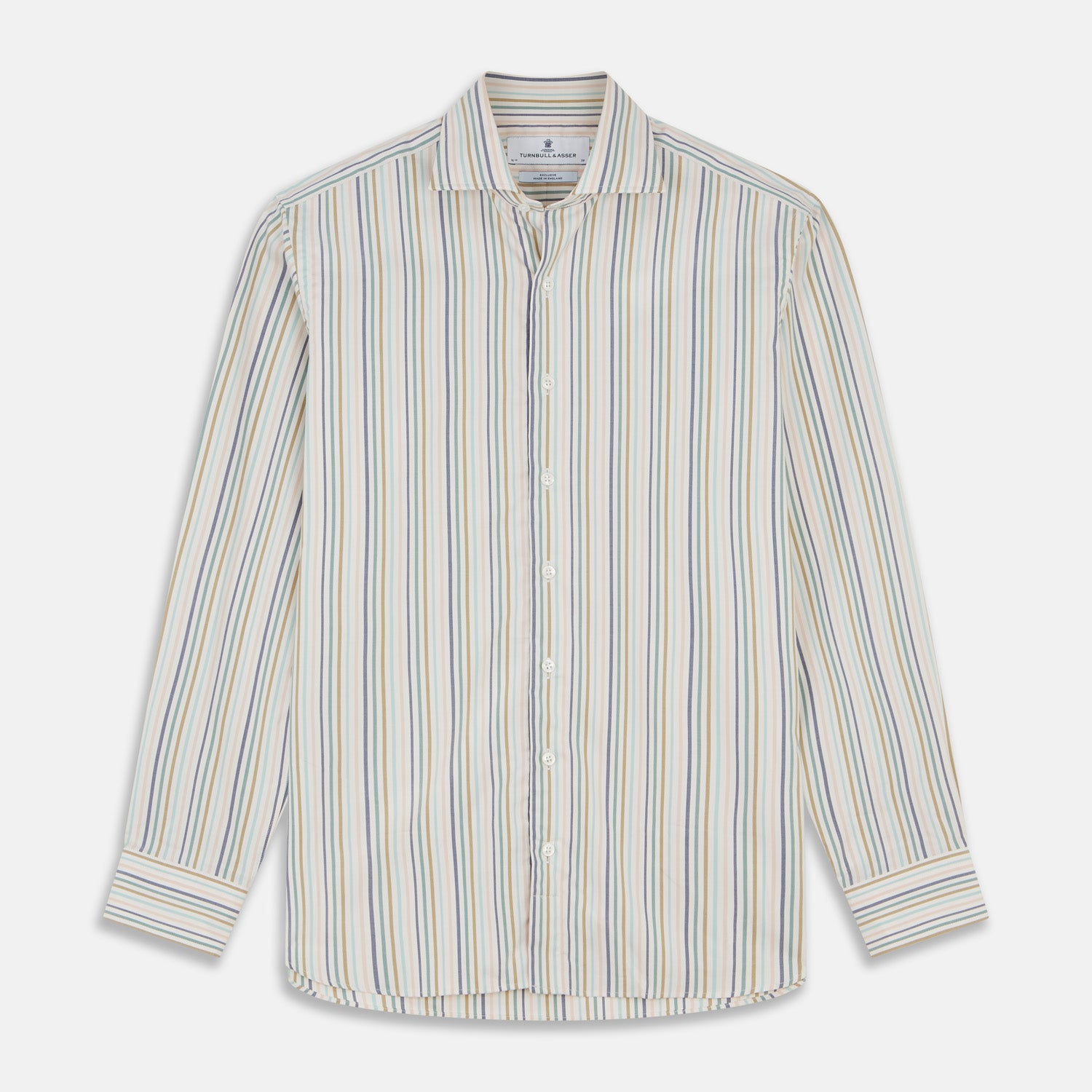 Multi Stripe Tailored Fit Shirt Kent Collar 2 Button Cuffs