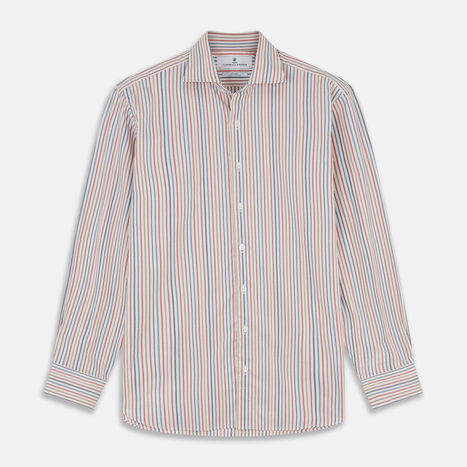 Multi Stripe Tailored Fit Shirt Kent Collar 2 Button Cuffs