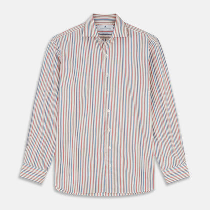 Burgundy Multi Stripe Tailored Fit Shirt with Kent Collar and 2 Button Cuffs