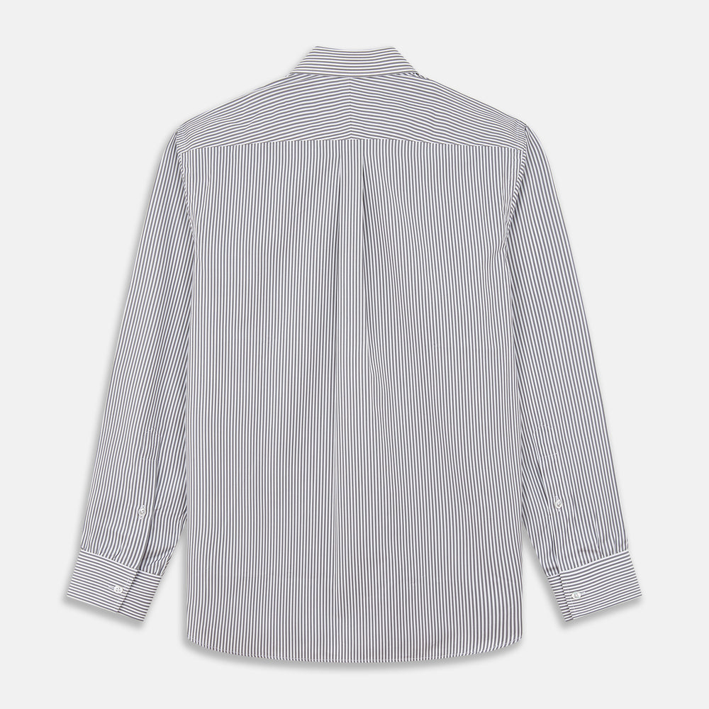 Grey & White Stripe Weekend Fit Shirt with Derby Collar and 1 Button Cuffs