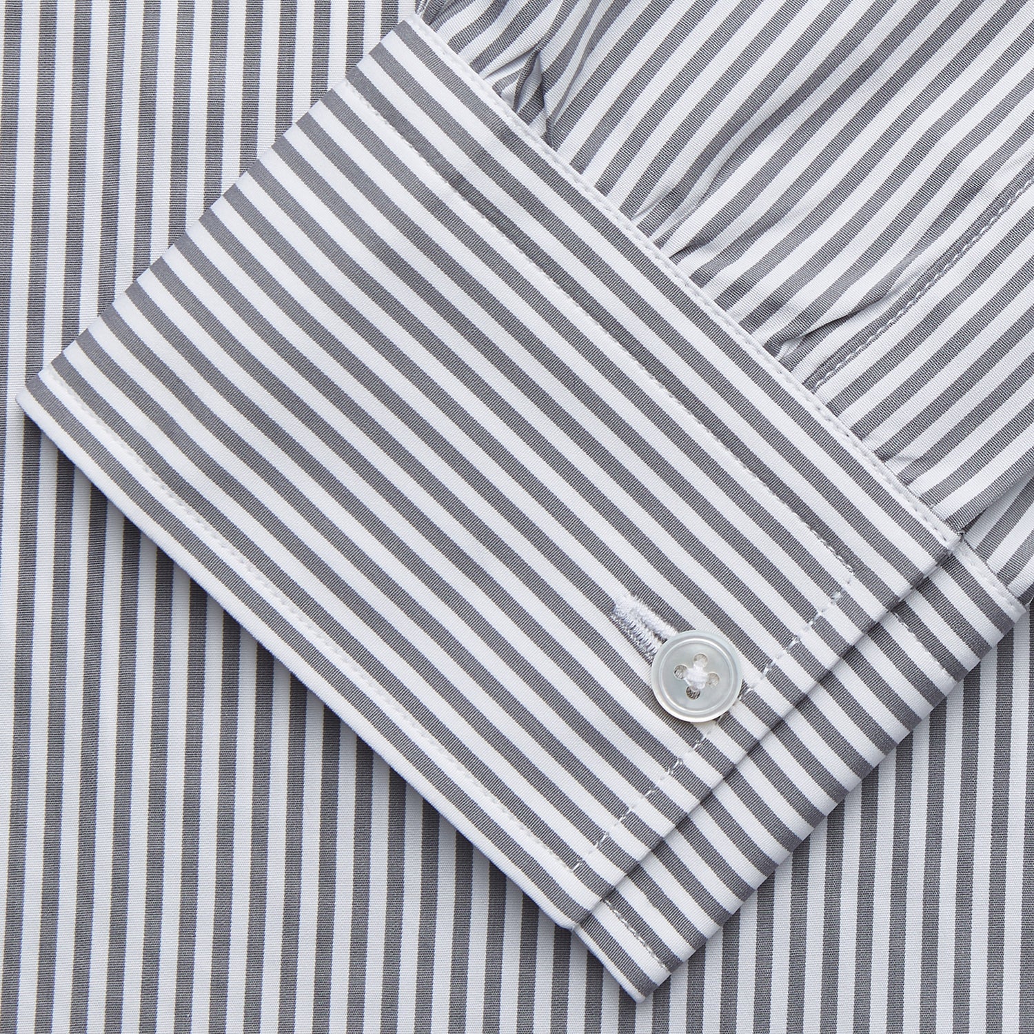 Image 3 of product Grey & White Stripe Weekend Fit Shirt with Derby Collar and 1 Button Cuffs
