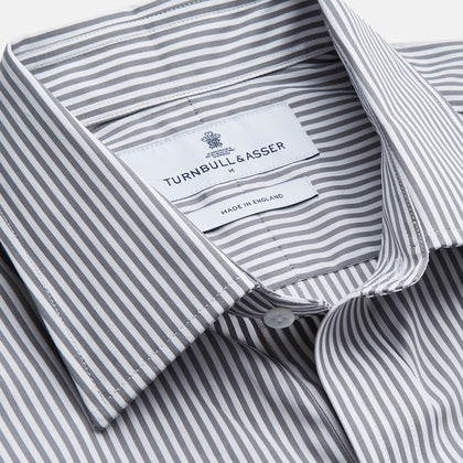 Grey & White Stripe Weekend Fit Shirt with Derby Collar and 1 Button Cuffs