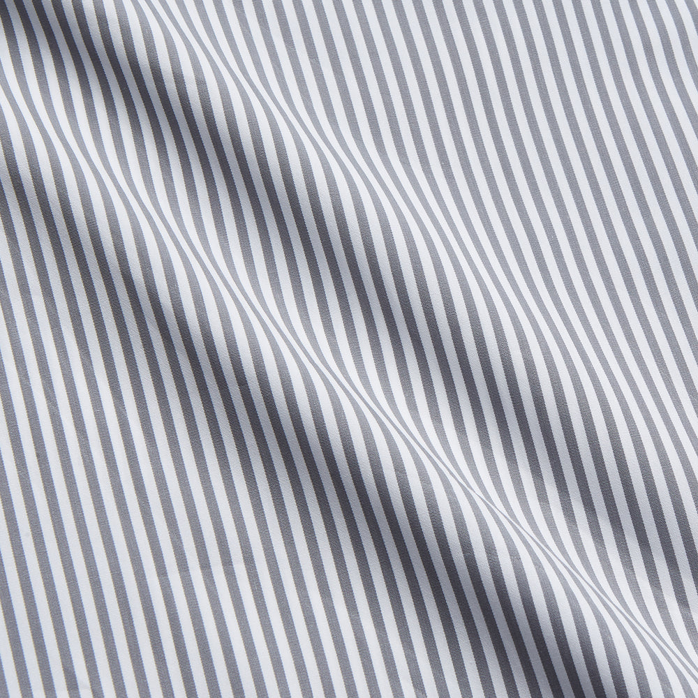 Grey & White Stripe Weekend Fit Shirt with Derby Collar and 1 Button Cuffs