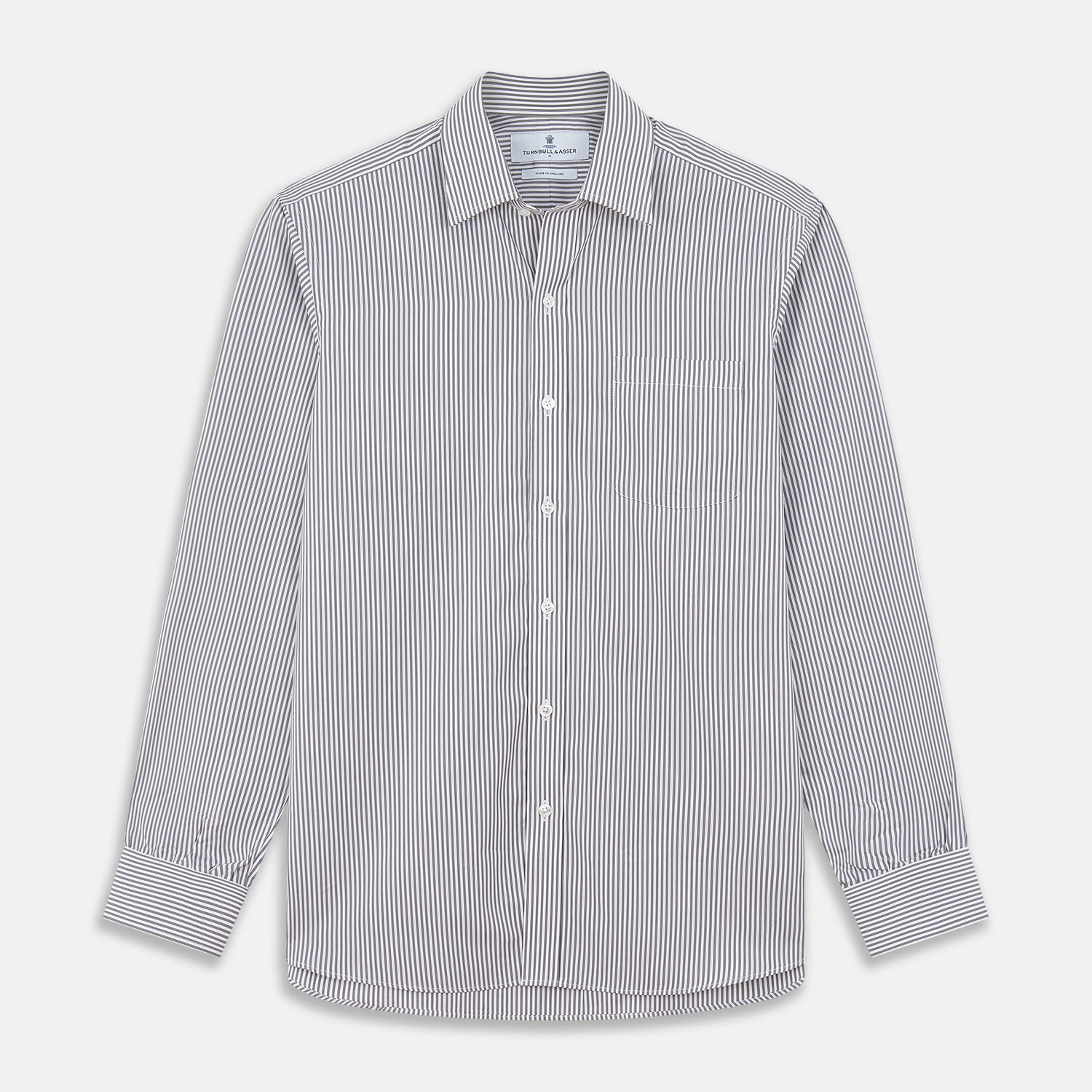 Image 1 of product Grey & White Stripe Weekend Fit Shirt with Derby Collar and 1 Button Cuffs