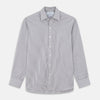 View 1 of product The Turnbull & Asser Grey & White Stripe Weekend Fit Shirt features a Derby collar, 1-button cuffs, and chest pocket—ideal for casual weekends. Shown on a plain white background.