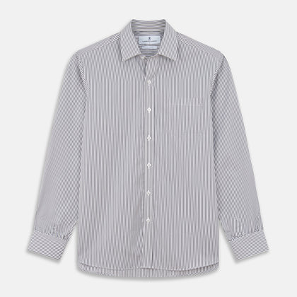 Grey & White Stripe Weekend Fit Shirt with Derby Collar and 1 Button Cuffs
