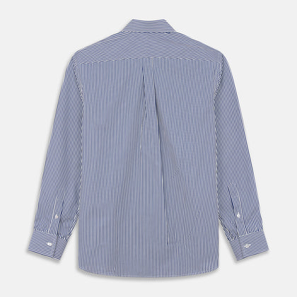 Navy & White Stripe Weekend Fit Shirt with Derby Collar and 1 Button Cuffs Image 4