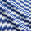 View 4 of product The Turnbull & Asser Navy & White Stripe Weekend Fit Shirt features a Derby collar, 1-button cuffs, front chest pocket, vertical stripes, and white buttons. Displayed flat on a white background.