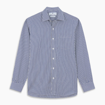 Navy & White Stripe Weekend Fit Shirt with Derby Collar and 1 Button Cuffs Image 5