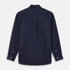 View 5 of product The Turnbull & Asser Navy Weekend Fit Shirt features a Dorset collar, 1 button cuffs, and white buttons, shown laid flat against a white background.