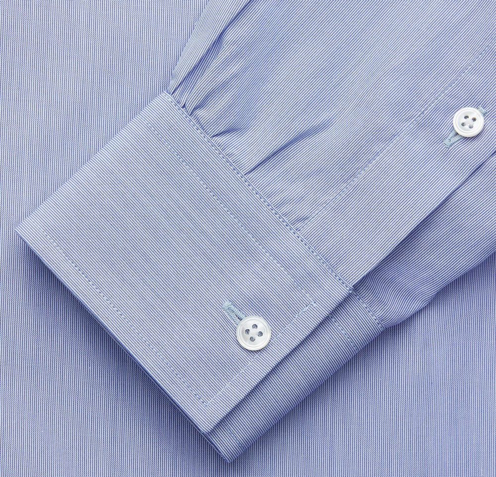 Pale Blue Weekend Fit Shirt with Long Point Collar and Single Button Cuffs